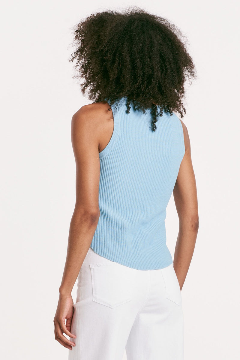 Cora High Neck Ribbed Tank Dusty Blue