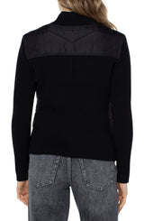 Quilted Front Full Zip Sweater Black