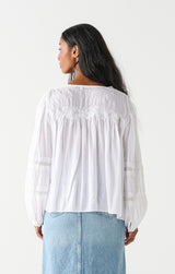 Eyelet Lace Shoulder Detail Buttoned Blouse White