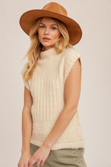 Turtleneck Ribbed Sweater Vest Cream