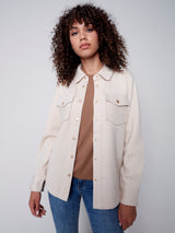 Solid Gusty Knit Shirt Jacket Heather Beige