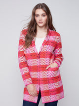 Collared Single Button Plaid Cardi  Orchid