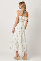 Strapless Smocked Ruffle Emb. Tiered Dress Almond