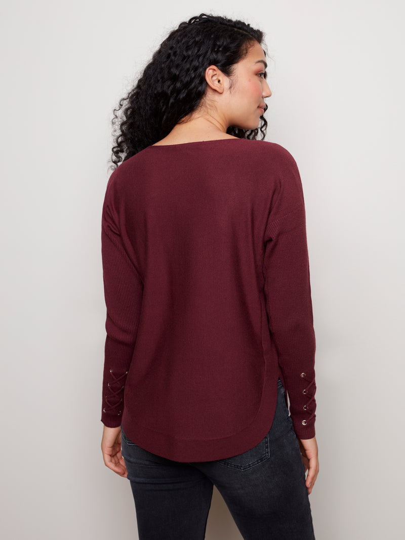 Cuff Lace Up Detail Sweater Fig