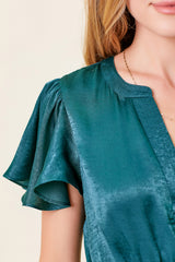 Crushed Satin Double Banded Waist Dress Teal
