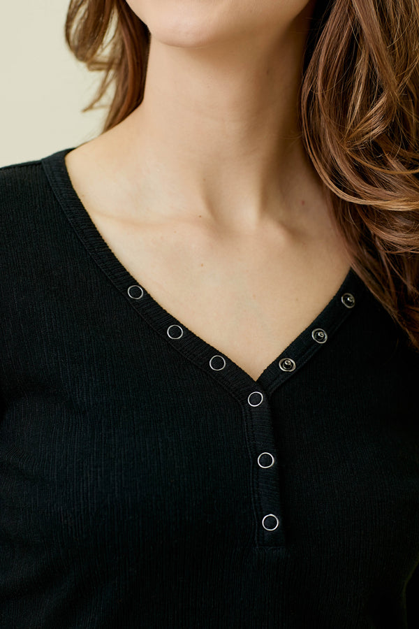 Textured Henley Long Sleeve Top