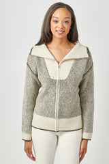 Stripe Ribbed Zip Up Sweater Olive Mix