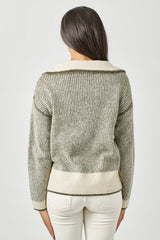 Stripe Ribbed Zip Up Sweater Olive Mix