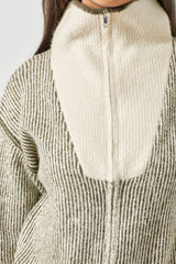 Stripe Ribbed Zip Up Sweater Olive Mix