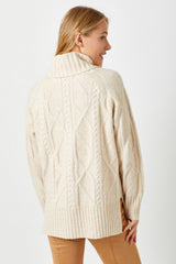 Cable Knit Turtleneck Oversize Sweater Almond