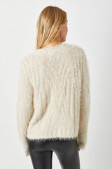 Fuzzy Cable Detail Drop Shoulder Sweater Almond