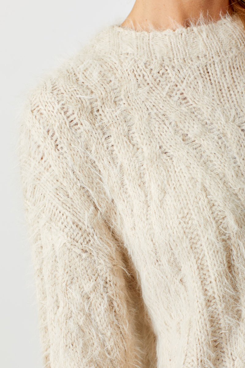 Fuzzy Cable Detail Drop Shoulder Sweater