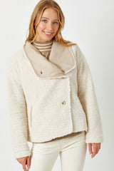 Teddy Bear Suede Collar Fur Jacket Almond