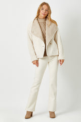 Teddy Bear Suede Collar Fur Jacket Almond