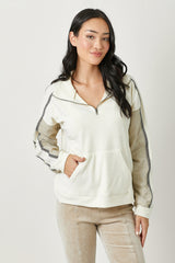 Colorblock Fleece Half Zip Top Ivory Mix