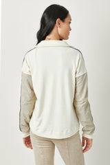 Colorblock Fleece Half Zip Top Ivory Mix