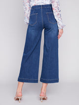 Patch Pockets Wide Leg Jeans Indigo