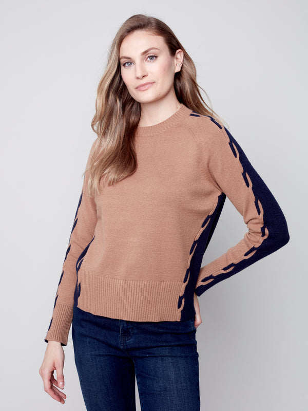 Detailed Sleeve Colorblock Sweater