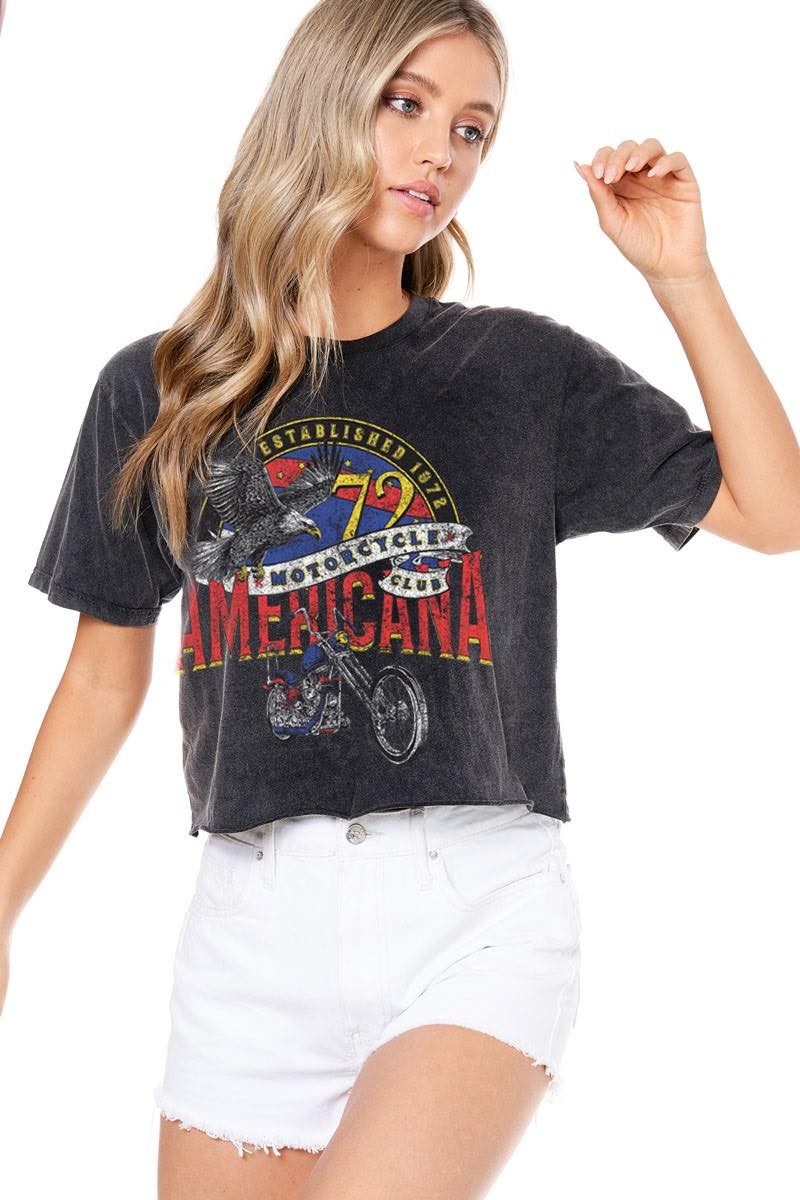 Americana Motorcycle Club Cropped Tee Black