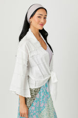 Textured Gauze Tie Front Kimono Off White