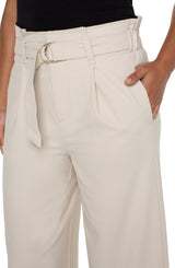 Belted Paperbag Wide Leg Crop Pant Dusty Tan