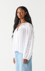 Eyelet Lace Shoulder Detail Buttoned Blouse White