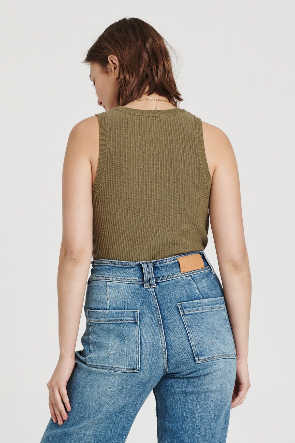Cora High Neck Ribbed Tank Laurel Oak
