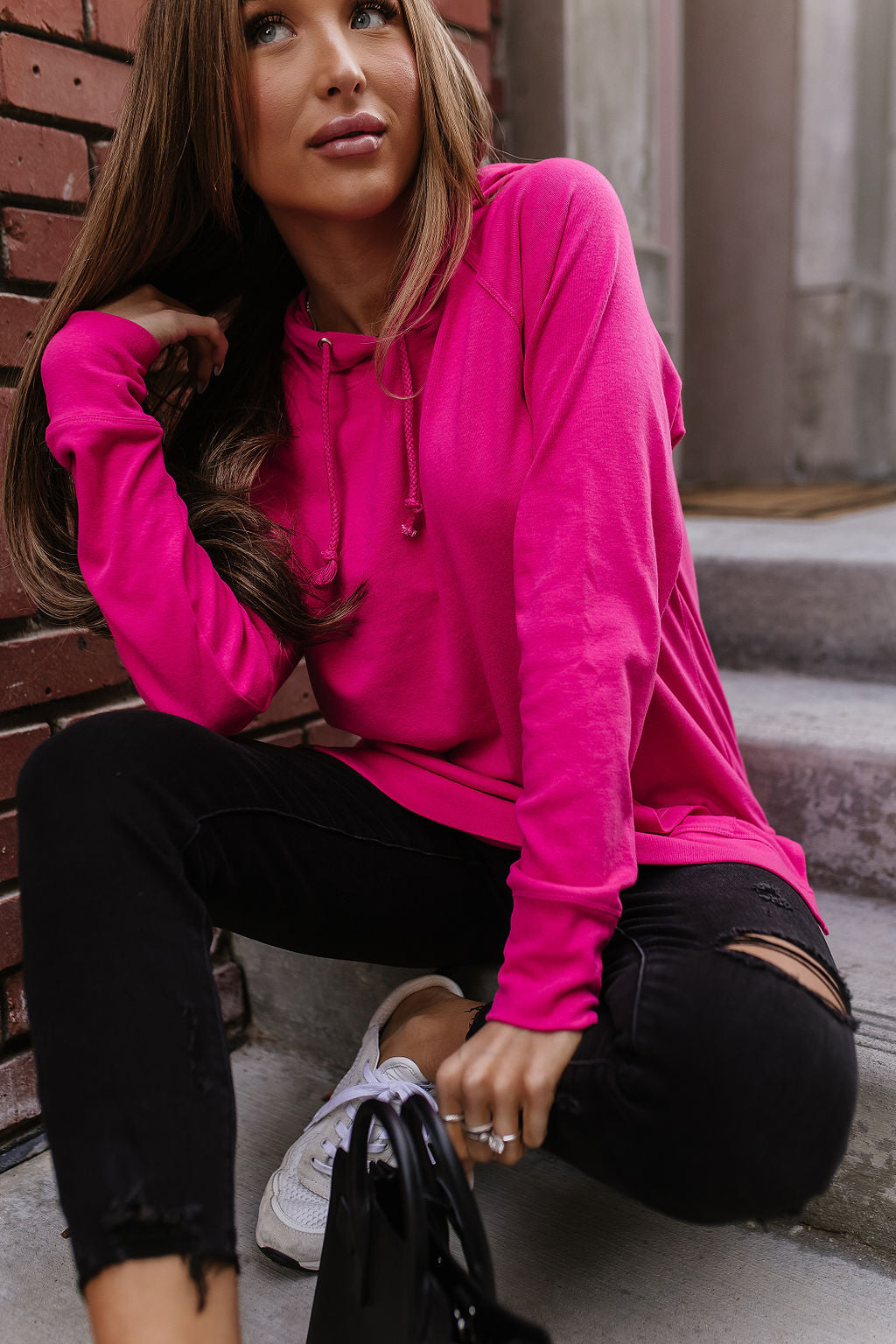 Sideslit Hoodie Hot Pink