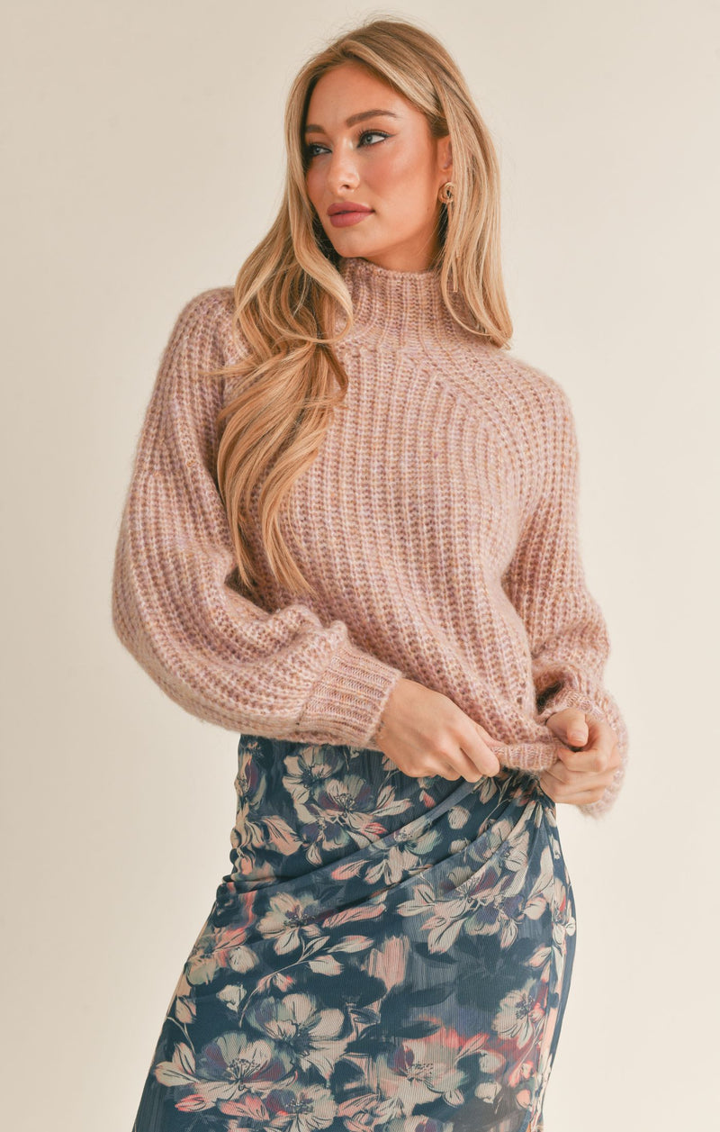 Malory Mock Neck Sweater Pink Multi