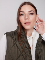 Reversible Sherpa Puffer Vest Ecru