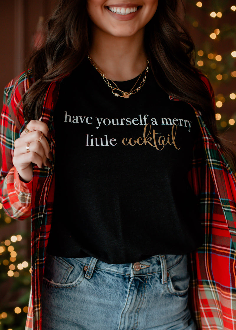 Have Yourself A Merry Little Cocktail Tee Heather Black