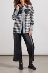 Fancy Houndstooth & Denim Shacket Black