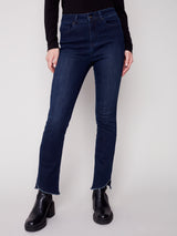 Asymmetric Hem Stretch Denim Flare Blue Black
