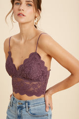 Sheer Floral Scallop Edge Brami Plum