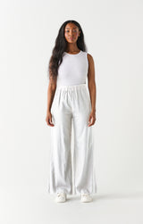 High Waist Elastic Waist Wide Leg Pants White