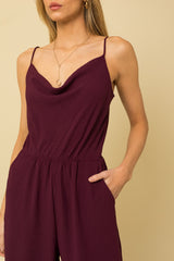 Adjustable Strap Cowl Neck Jumpsuit Egg Plant