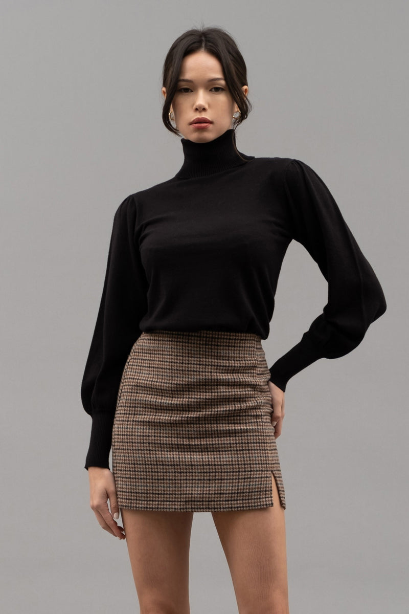 Solid High Neck Long Sleeve Knit Top Black