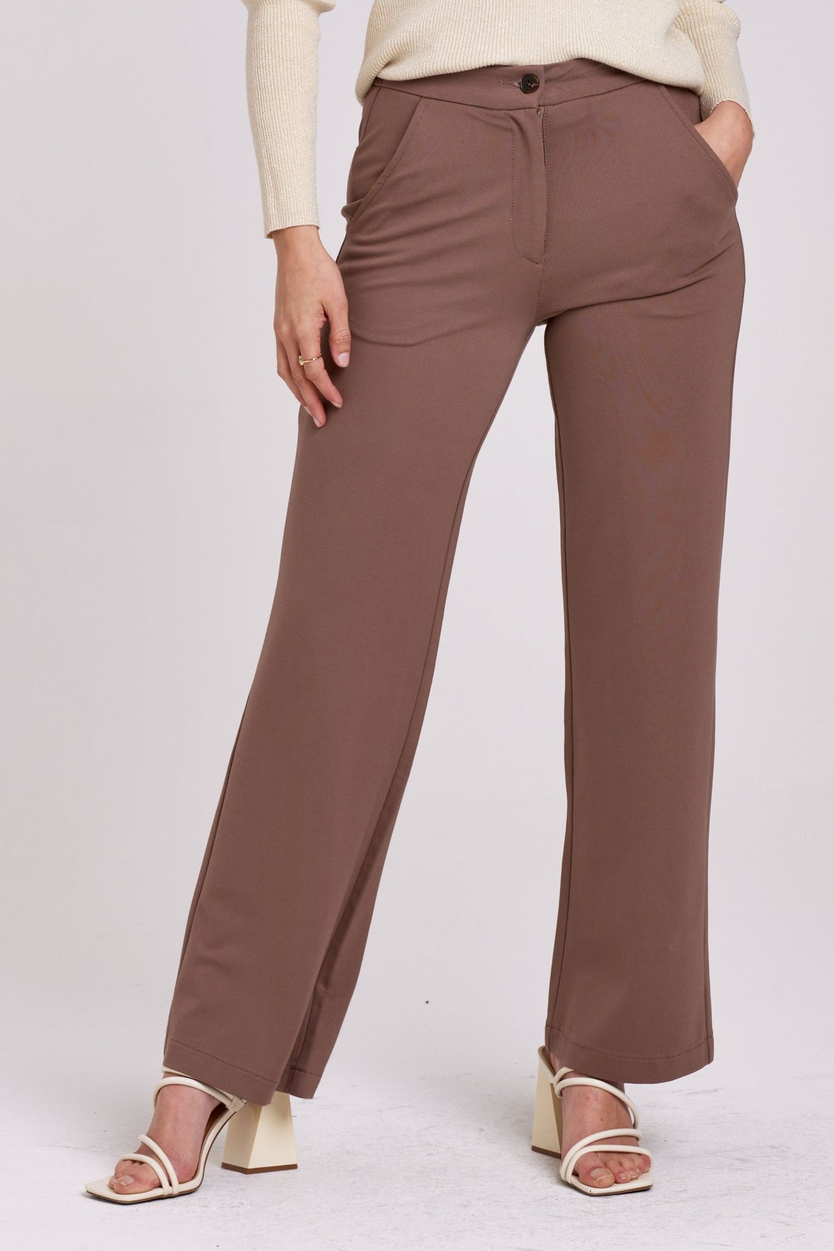 Bishop High Rise Wide Leg Pant Dark Taupe