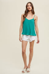 Pleated Flared Cami Top Emerald