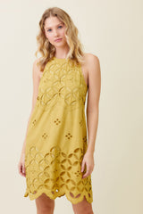 Sleeveless Eyelet Lace Dress Mustard
