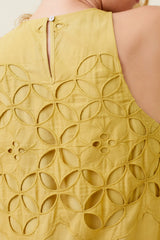 Sleeveless Eyelet Lace Dress Mustard