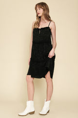 Acid Washed Ruffle Detail Midi Dress Black