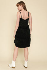Acid Washed Ruffle Detail Midi Dress Black