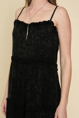 Acid Washed Ruffle Detail Midi Dress Black