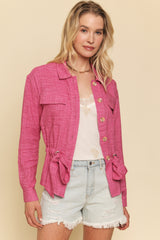 Adjustable Scarf Waist Jacket Berry