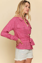 Adjustable Scarf Waist Jacket Berry