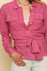 Adjustable Scarf Waist Jacket Berry