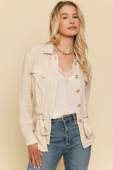 Adjustable Scarf Waist Jacket Oatmeal