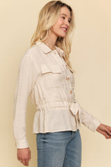 Adjustable Scarf Waist Jacket Oatmeal