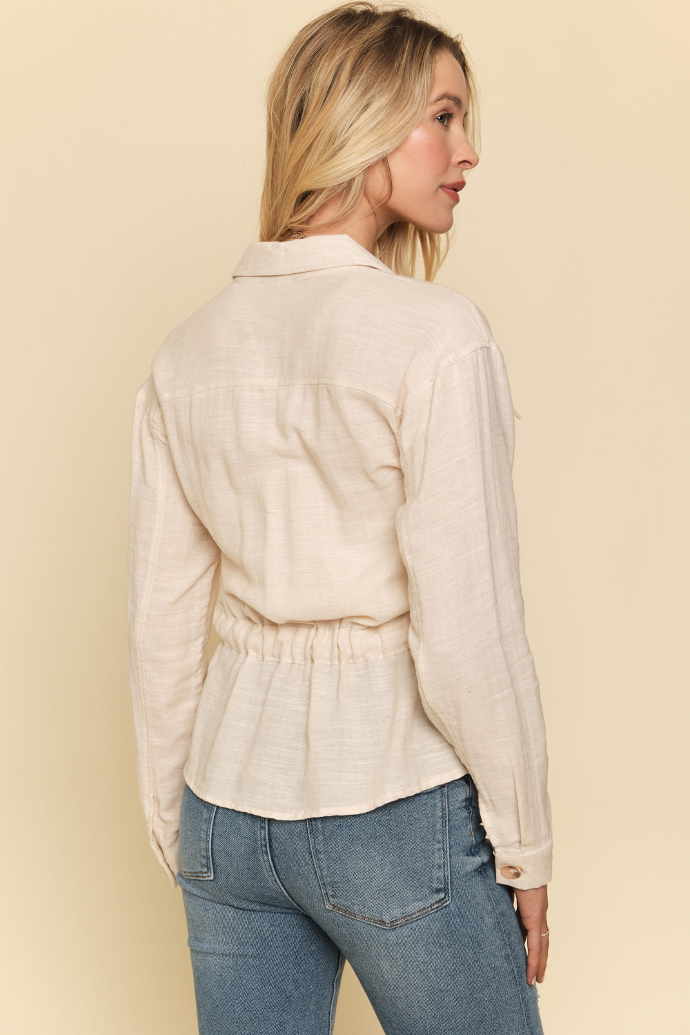 Adjustable Scarf Waist Jacket Oatmeal